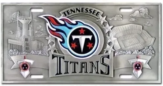Discover Tennessee Titans Zinc Metal License Plate Tag Raised 3D Details, Heavy Gauge,...