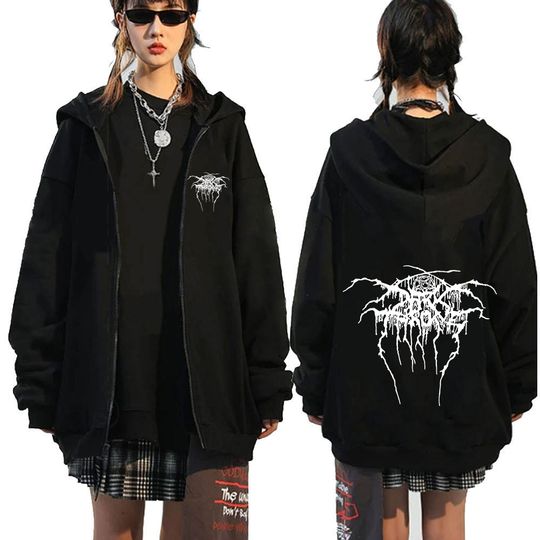 Darkthrone Logo Graphic Zip Up Hoodies Death Metal Gothic Band Zipper Sweatshirts Men Women Oversized Fleece Jacket Hoody Coats