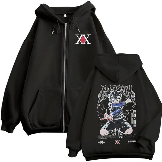 Anime xHunter Zipper Hoodie Killua Zoldyck Graphic Zip Up Jacket Coat Men Women Clothing Casual Oversized Fleece Hoodies