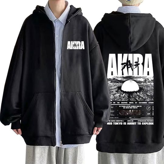 Japanese Science Fiction Cartoon Movie Anime Akira Shotaro Kaneda Zipper Hoodie Men Fashion Casual Oversized Zip Up Sweatshirt