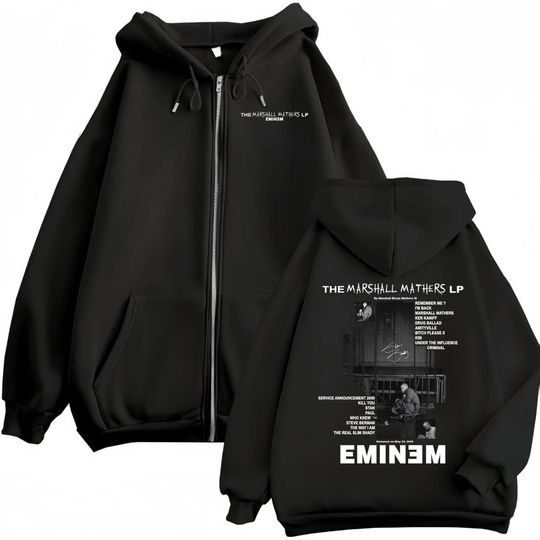 2025 Autumn/winter Rapper Eminem Marshall Mathers Records Men's Cotton Zipper Hoodie Fashion Hip-hop Warm Sweatshirt Street Wear