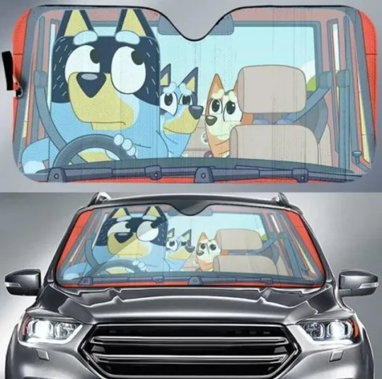 Discover BlueyDad And Bingo Car Sunshade, BlueyDad Family Windshield Cover Sunshade