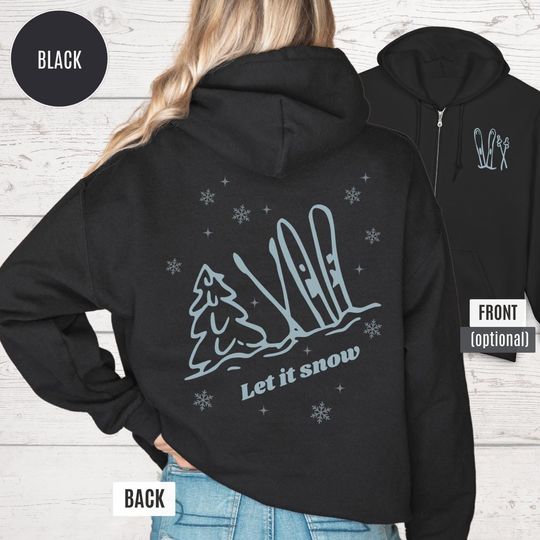 Discover Snow Ski Zip Hoodie, Winter Hooded Sweatshirt with Back & Optional Front Printing