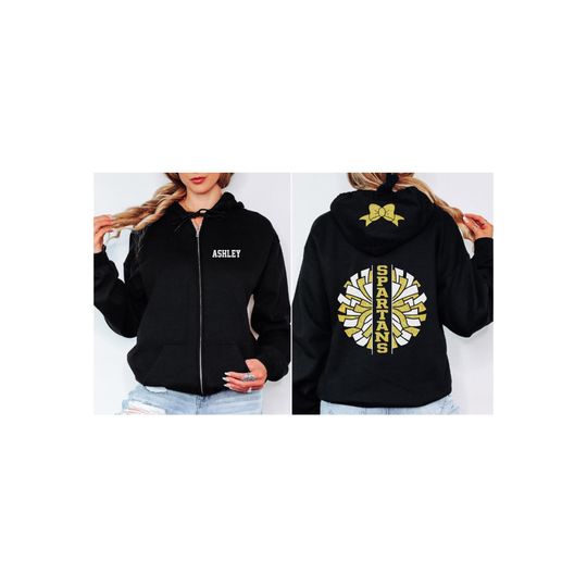 Discover Glitter Cheer Zip Hoodie | Cheer Hoodie | Custom Cheer Sweatshirt | Cheer Mom Shirt | Personalized Cheer Gift | Gift for Cheerleader