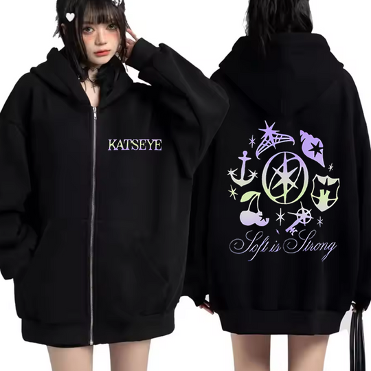 Katseye Graphic Retro Hooded Sweatshirt for Men Women 2026 Autumn/Winter High Fashion Clothing Hip Hop Loose Cotton Street Wear