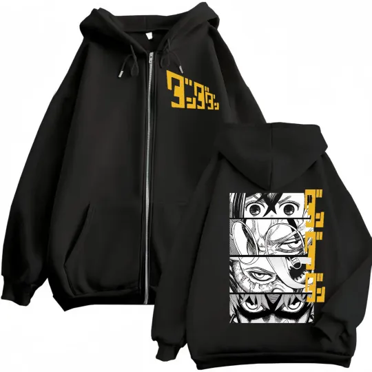 Anime Dandadan Double Sided Print Zipper Hoodies Japanese Manga Zip Up Hooded Sweatshirts Men Women Fashion Vintage Pullovers