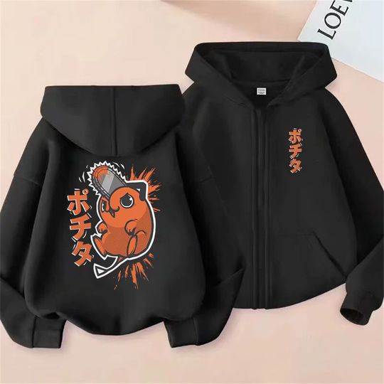 Discover Anime Chainsaw Washed Retro Zipper Hoodie Cartoon Denji Pochiita Funny Graphic Zip Up Jacket Men Women Manga Oversized Coat