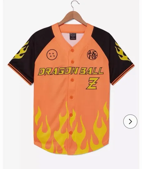 Dragon Ball Z Baseball Jersey Flames Goku Japanese Text