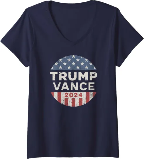 Discover Trump Vance 2024 Vintage Button USA Politic Design Ladies' V-Neck Tshirt