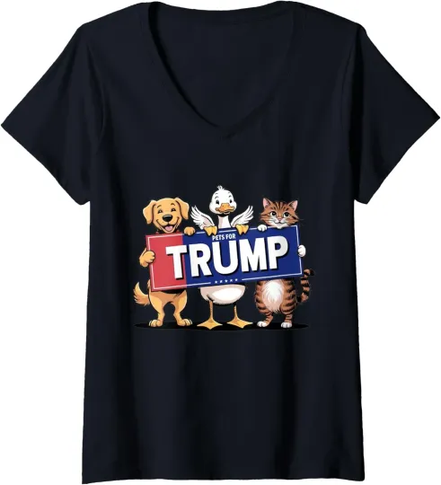 Discover Cats Ducks Dogs All Pets Forces Vote for Trump Ladies' V-Neck Tshirt