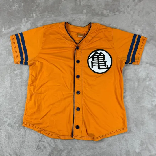 Dragon Ball Z Baseball Jersey Mens Orange Japanese Anime Goku Button Down