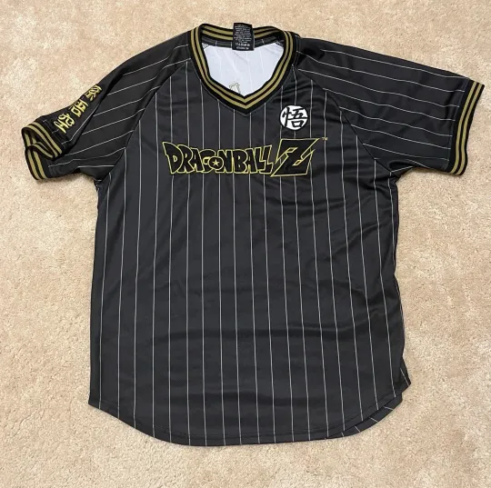 Dragon Ball Z Shirt Mens Black Pinstripe Baseball Goku Anime