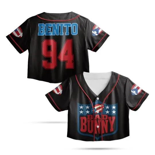 Discover Team Benito 94 Crop Jersey Bad Bunny Inspired Football Top Black
