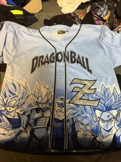 Dragon Ball Z 2001 Vintage Baseball Jersey Men's Blue, Anime Design, Japan
