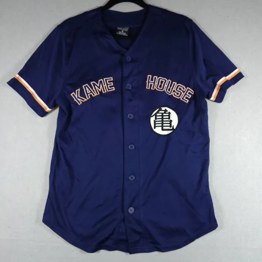 Dragon Ball Z Kame House Shirt Mens Blue Baseball Jersey Anime Button