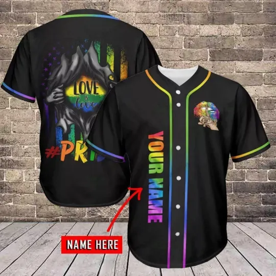 Discover Personalized LGBT Pride Month Love Is Love 3D Baseball Jersey Shirt