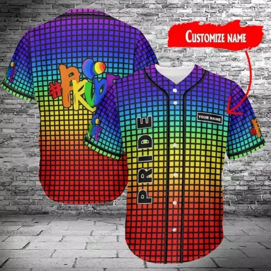 Personalized LGBT Pride Checkerboard Pattern Gay Lesbia 3D Baseball Jersey Shirt