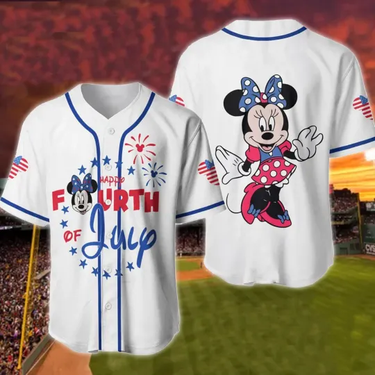 Discover Minnie Patriotic Happy Fourth Of July Independence Day 3D Baseball Jersey Shirt