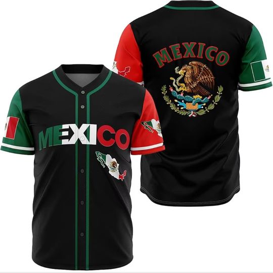 Discover Mexico Flag Badge Baseball Jersey Men's Women's Short Sleeve Jersey Hip Hop Trend Streetwear Casual Tops Oversize Sports T-shirt