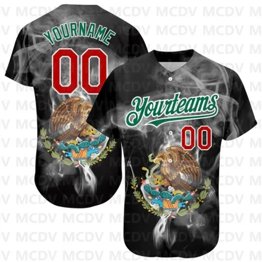 Discover Custom Black Red Kelly Green 3D Mexico Authentic Baseball Jersey