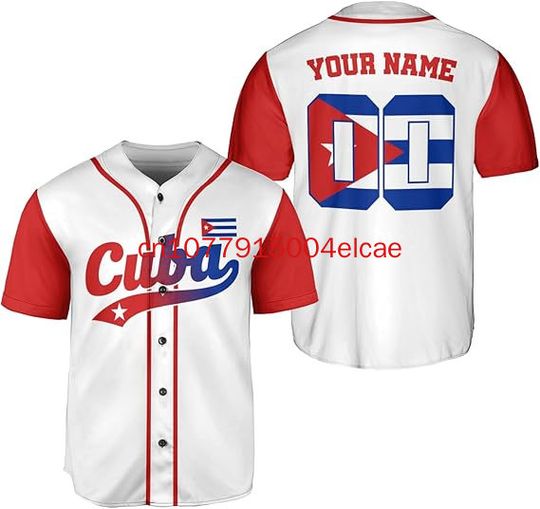 Discover Customize Cuba Flag Badge Baseball Jersey Men's Womens Casual Short Sleeve Jersey Men's Streetwear Short Sleeve Sports T-shirt