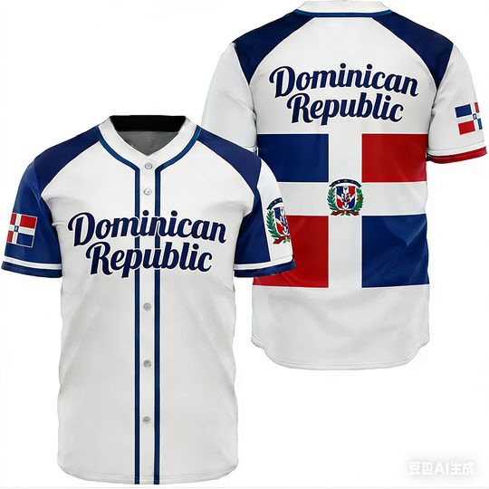 Discover Dominican Republic Flag Badge Baseball Jersey Men's Women's Short Sleeve Jersey Hip Hop Trend Streetwear Custom baseball jersey