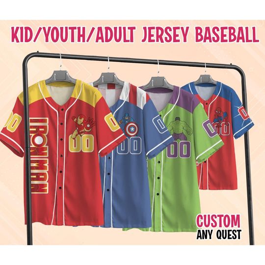 Discover Custom Disney 2025 The Avengers Baseball Jersey Collection Superheroes Shirt Characters Kid Youth Adult Baseball Team Family