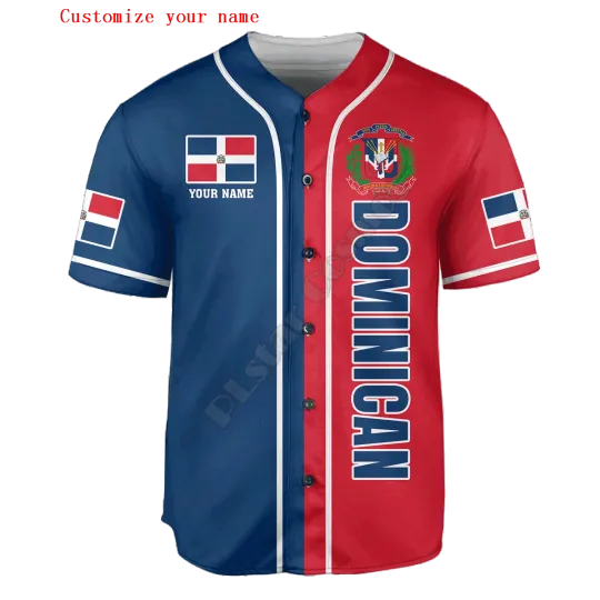 Discover Dominican Half & Half Customize Your Name Baseball Jersey Shirt Baseball Shirt 3D Printed Men's Shirt Casual Shirts hip hop Tops