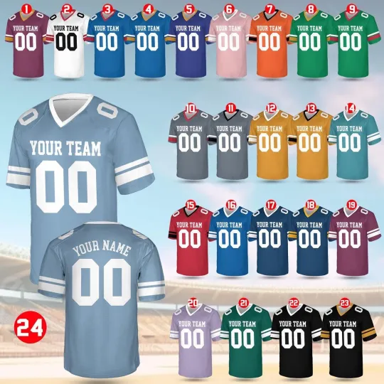 V-neck Short Sleeve Jersey, Custom Team Name & Number Football Jersey Team