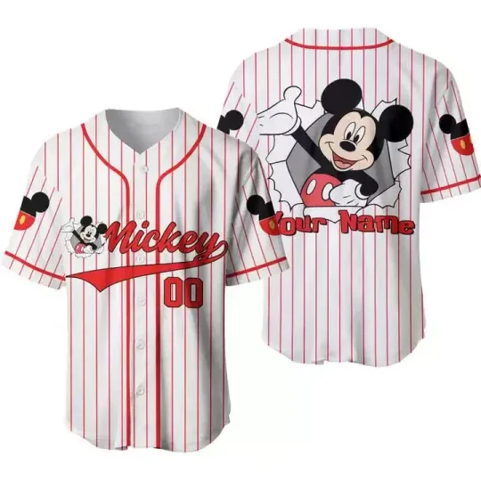 Discover Personalized Funny Mickey Mouse Cracking Pattern 3D BASEBALL JERSEY SHIRT