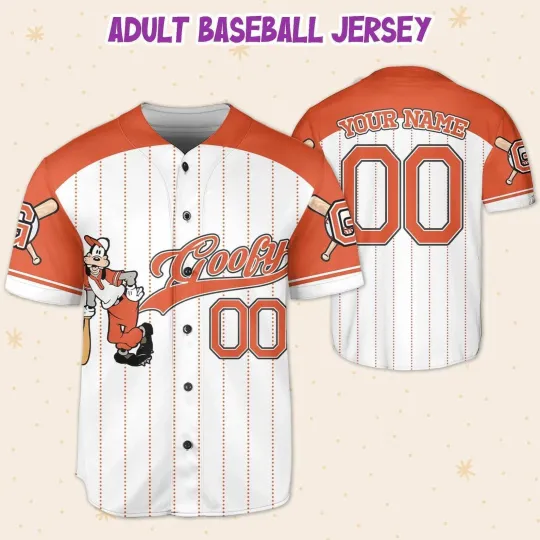 Discover Personalized Orange Goofy Dog On Game Day 3D BASEBALL JERSEY SHIRT Best Price