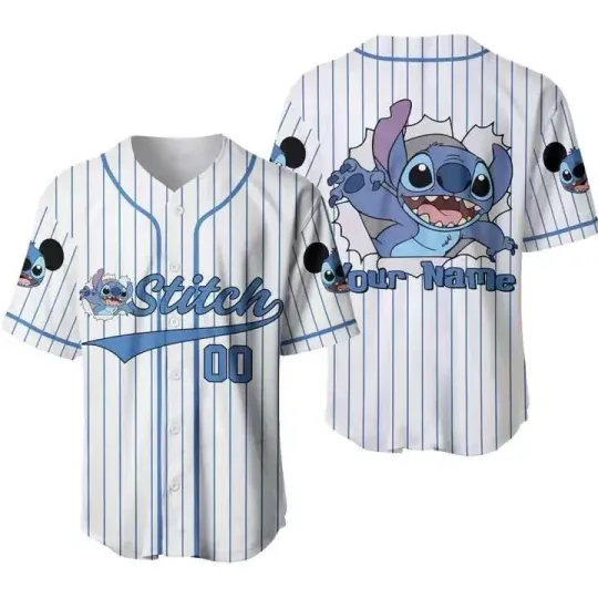 Discover Personalized Cute Stitch Lilo & Stitch Cracking Pattern 3D Baseball Jersey Shirt