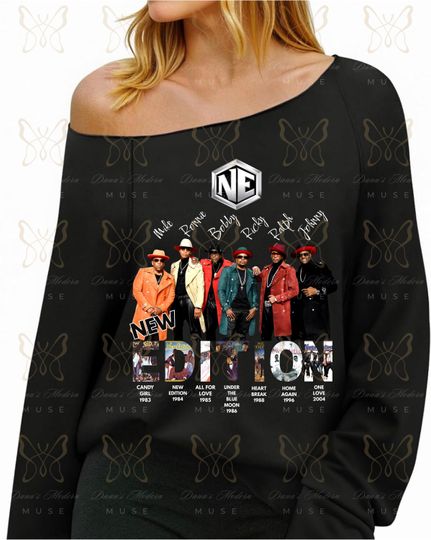 All-Over Print Oversized Women's Off-Shoulder Sweatshirt - New Edition Inspired Slouchy Off-Shoulder Top