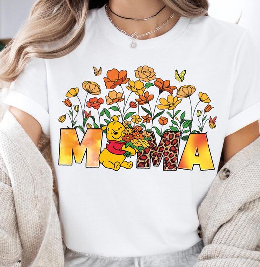 Discover Mama Winnie the Pooh Flowers Shirt, Disney Pooh Floral Mother Tee, Mothers Day T-Shirt, Cute Mama Sweatshirt, Disneyland Family Trip Sweater