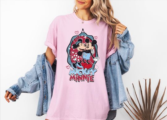 Discover Comfort Colors Mickey Minnie Retro Valentine Shirt, Disney Valentines Day Tee, Couple Love Shirt, Happy Valentine's Day T-Shirt