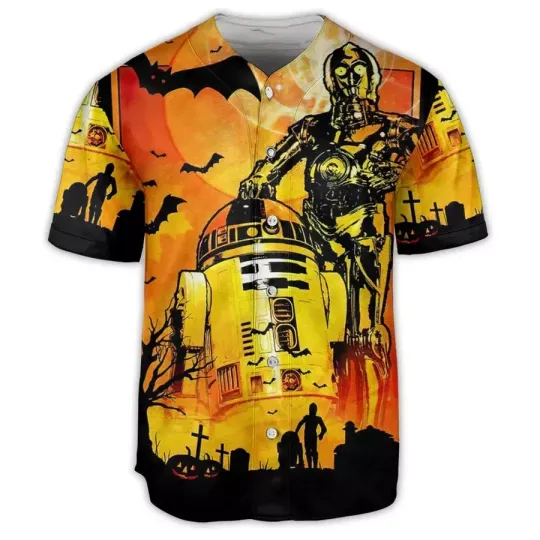 Halloween Star Wars C-3PO R2-D2 Robots Galaxy Edge 3D Baseball Jersey Shirt