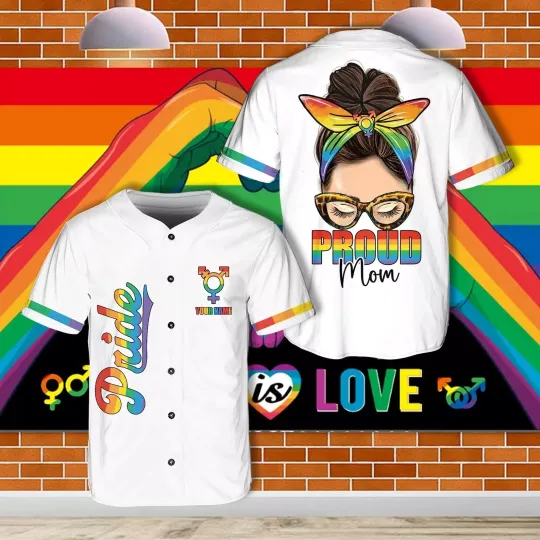 Discover Personalized Messy Bun Pride Mom LGBTQ Pride Month 3D Baseball Jersey Shirt