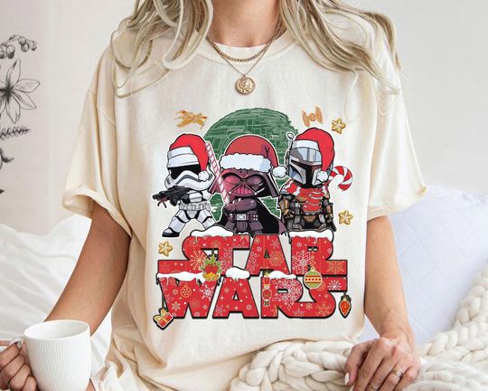 Star Wars Christmas Lights Darth Vader Boba Fett Stormtrooper Xmas Costume Shirt