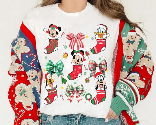 Discover Disney Mickey and Friends Coquette Bows Christmas Costume Shirt, Mickey's Very Merry Xmas Party Gift 2026, Disneyland Family Christmas Shirt