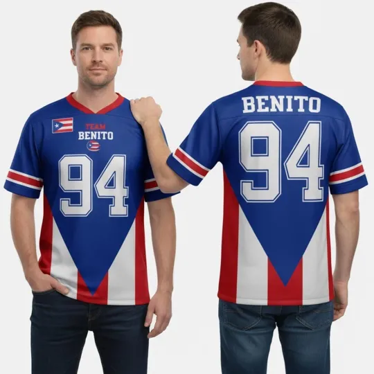 Discover Team Benito #94 Puerto Rico AOP Printed Gift, Football Jer_sey For Fan - Blue