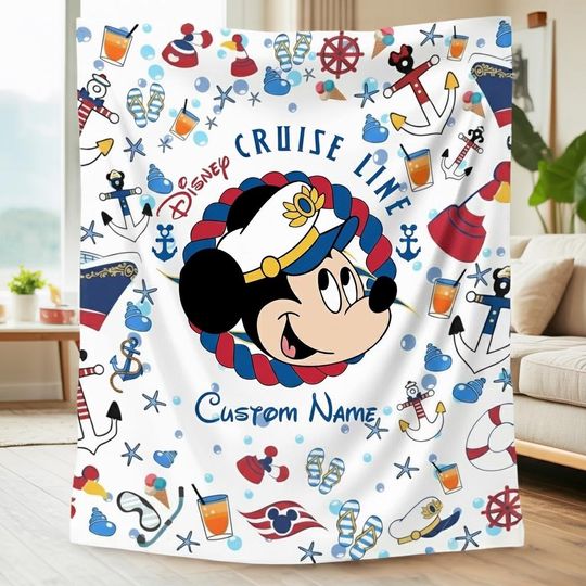 Personalized Disney Cruise Line Fleece Blanket with Mickey and Friends, Family Cruise Vacation Gift