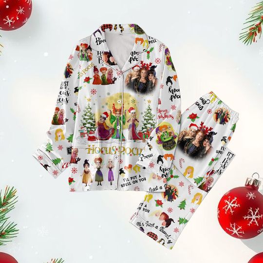 Hocus Pocus Christmas Pajamas Set, Sanderson Sisters Women’s Sleepwear, Holiday Witches Pajamas