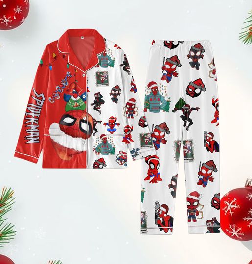 Discover Spider-Man Santa Xmas Pajama Set for Adults, Superhero Christmas Sleepwear, Family Pajamas