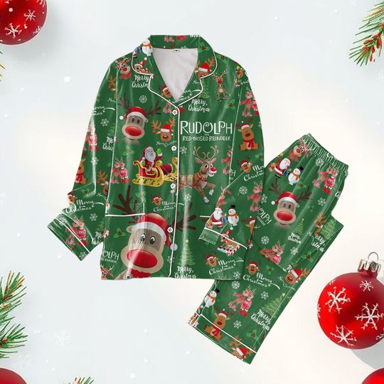 Rudolph Christmas Pajama Set, Reindeer & Santa Sleepwear for Men and Women
