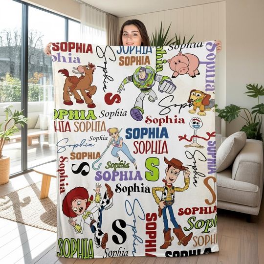 Discover Personalized Toy Story Disney Fleece Blanket with Woody, Buzz Lightyear, and Jessie, Custom Name Gift for Kids