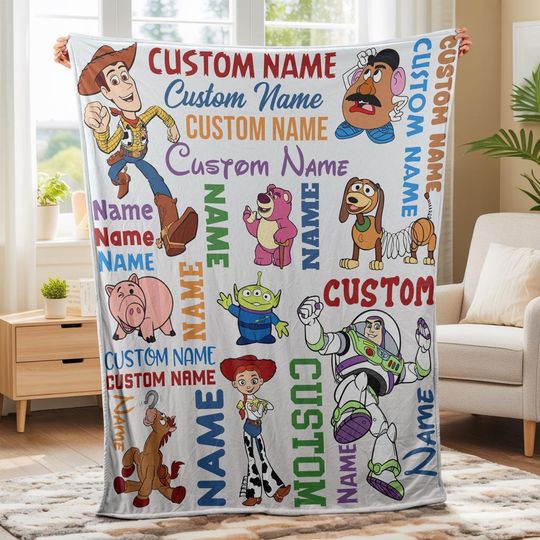 Discover Personalized Disney Toy Story Fleece Blanket with Custom Name, Woody Buzz Jessie Kids Blanket for Boys and Girls