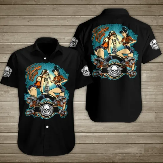 Discover Motorcycle The Vintage Garage Hawaiian Shirt For Men Summer Button Up