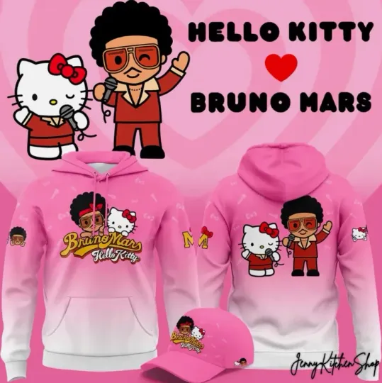 Discover Bruno Mars x 1Hello Kitty 2026 Limited 3D Hoodie Gift For Valentine