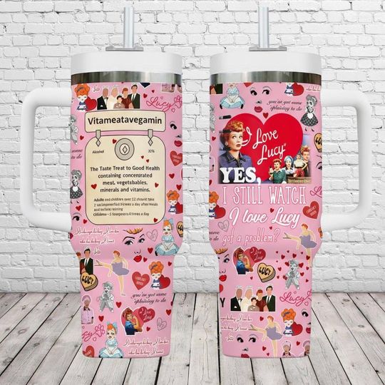 I Love Lucy 40oz Tumbler with Handle, Lucy Ricardo Coffee Tumbler, Retro Sitcom Gift