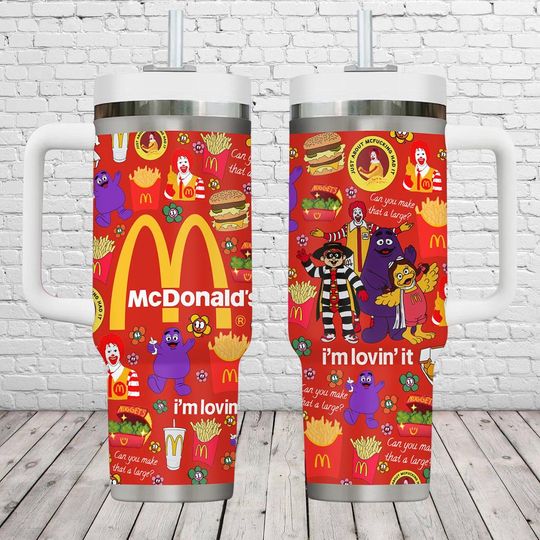 Discover McDonald 40oz Steel Tumbler with Handle, Food Lover Coffee Cup, Fast Food Beverage Tumbler